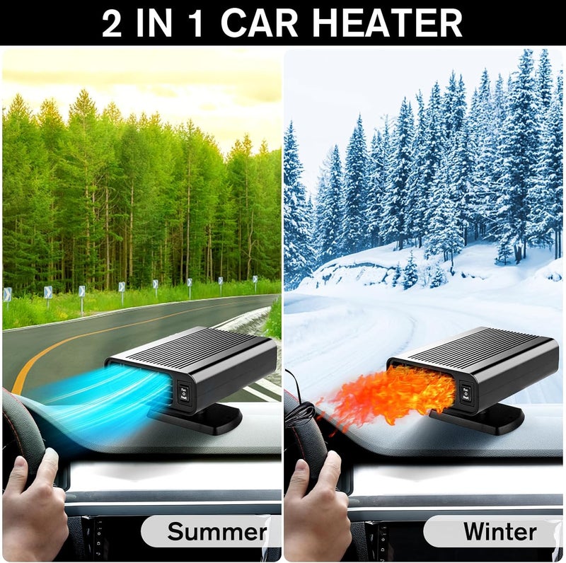 Fun Gift 12V Portable Heater for Car, 2 in 1 Fast Heating & Cooling Fan Defrost Defogger, 150W Car Heater Defroster Automobile Windscreen Fan with 360° Rotatable Base, Black - Image 4